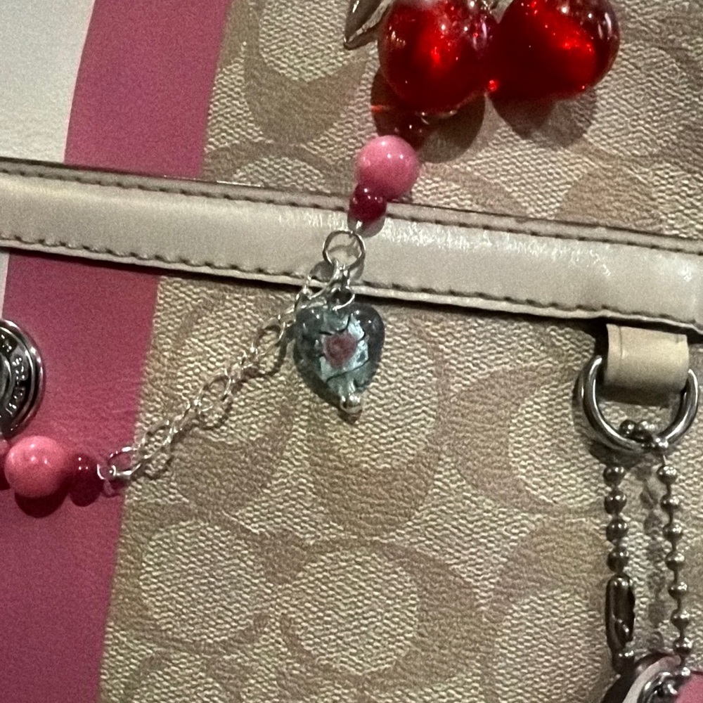 Coach Signature Beige Tote with Hand Crafted Bag Charm Jewelry - Picture 3 of 14